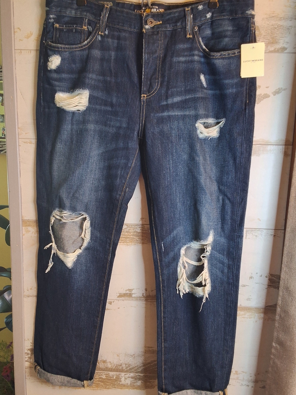NWT Lucky Brand Dark Blue Distressed Women's Jeans Sienna Slim Boyfriend 8/29